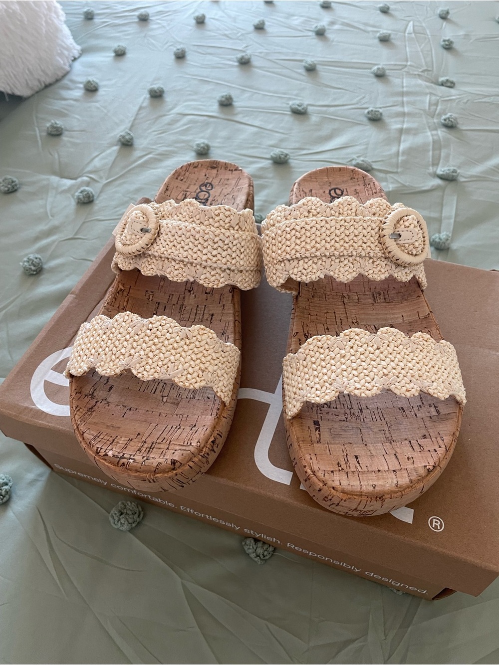 Earth Wedges Braided Cork Slide Sandals - Cream